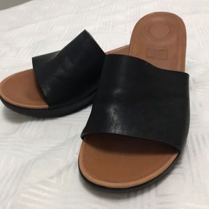 Black Italian leather slides